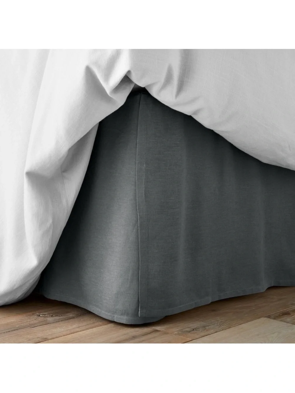 Casaluna King Linen Blend Bedskirt Dark Gray , Plain Weave, 15” Drop
